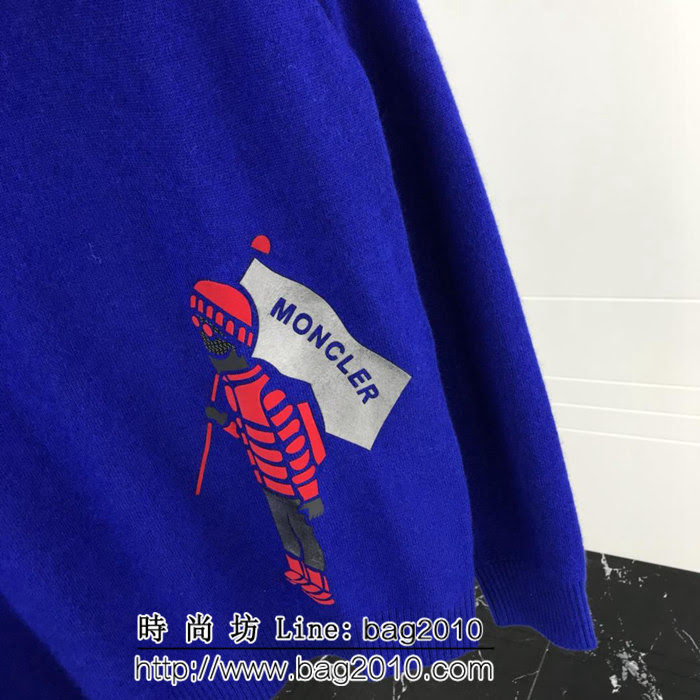 MONCLER蒙口 18ss秋冬新款 滑雪主題圖案 高領 藍色貂絨 男款羊毛衫 ydi1955